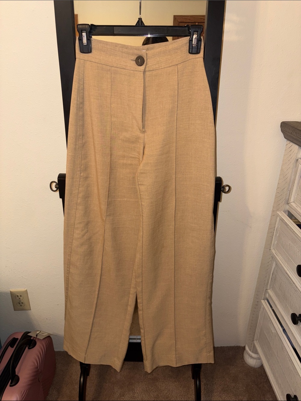 Bershka High-Waist Wide-Leg Tan Trousers